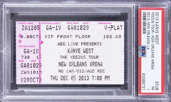 2013 Kanye West Ticket Stub From Yeezus Tour On 12/5/13 - PSA POOR 1